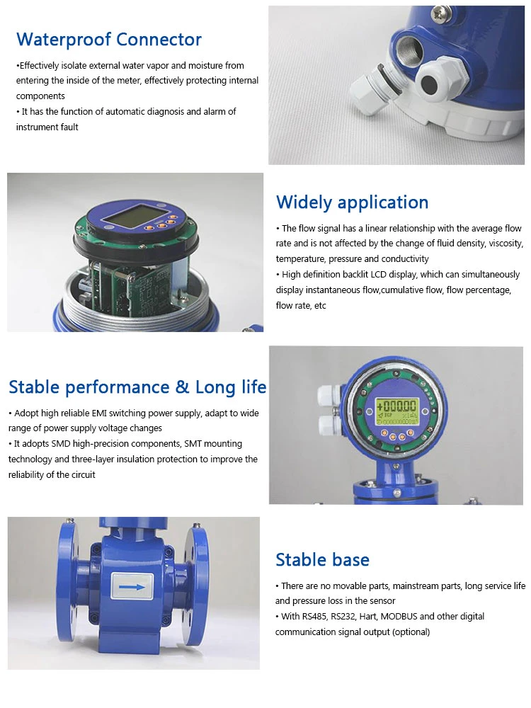 4-20mA Corrosive Liquid Stainless Steel Steel Slurry Electromagetic Flowmeter